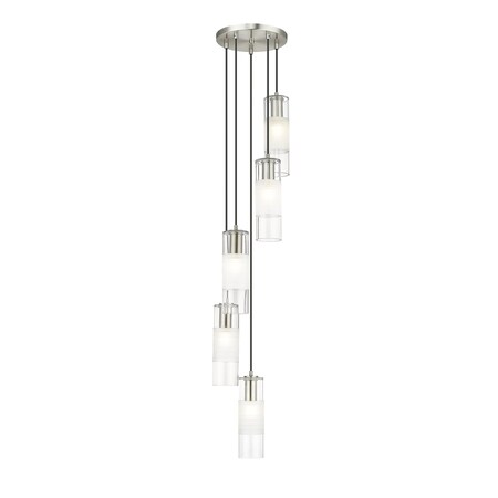 Z-Lite Alton Chandelier, 5-Light, 12 In.W x 14.25 In.H, Brushed Nickel/Clear+Frosted 824P-5R-BN